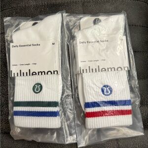 lululemon White Crew Socks with Green and Blue and red and blue Stripes